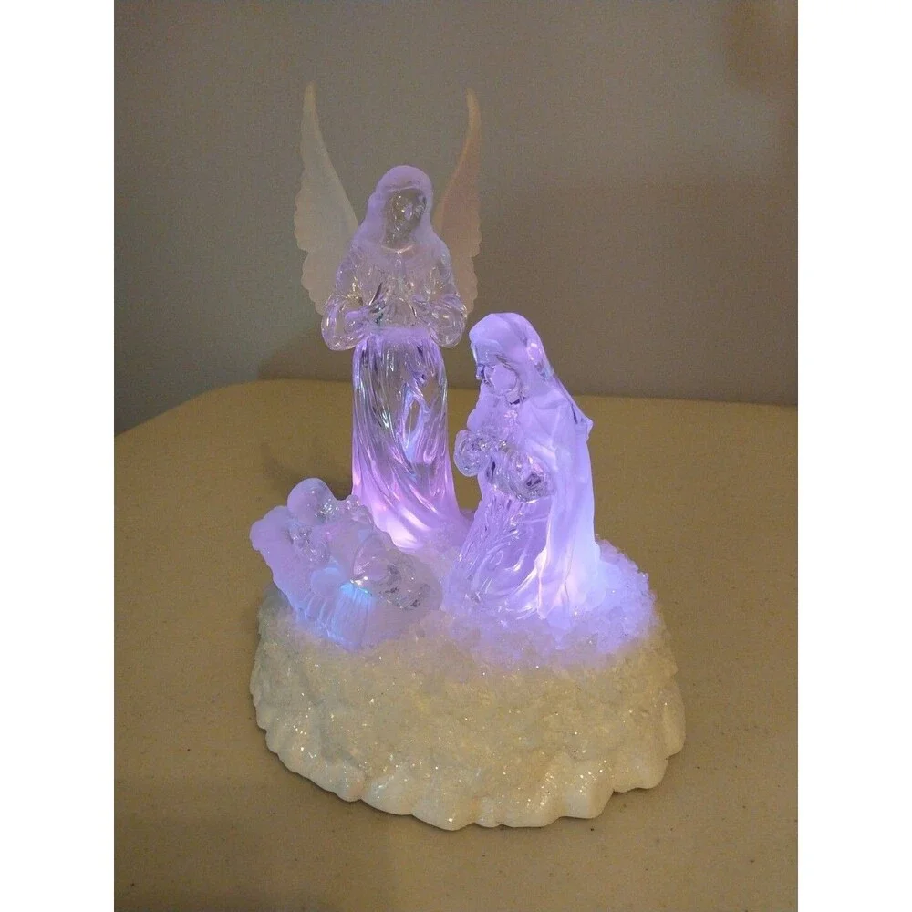 Acrylic Nativity Scene Light Up Color Changing Christmas Decor Battery Operated